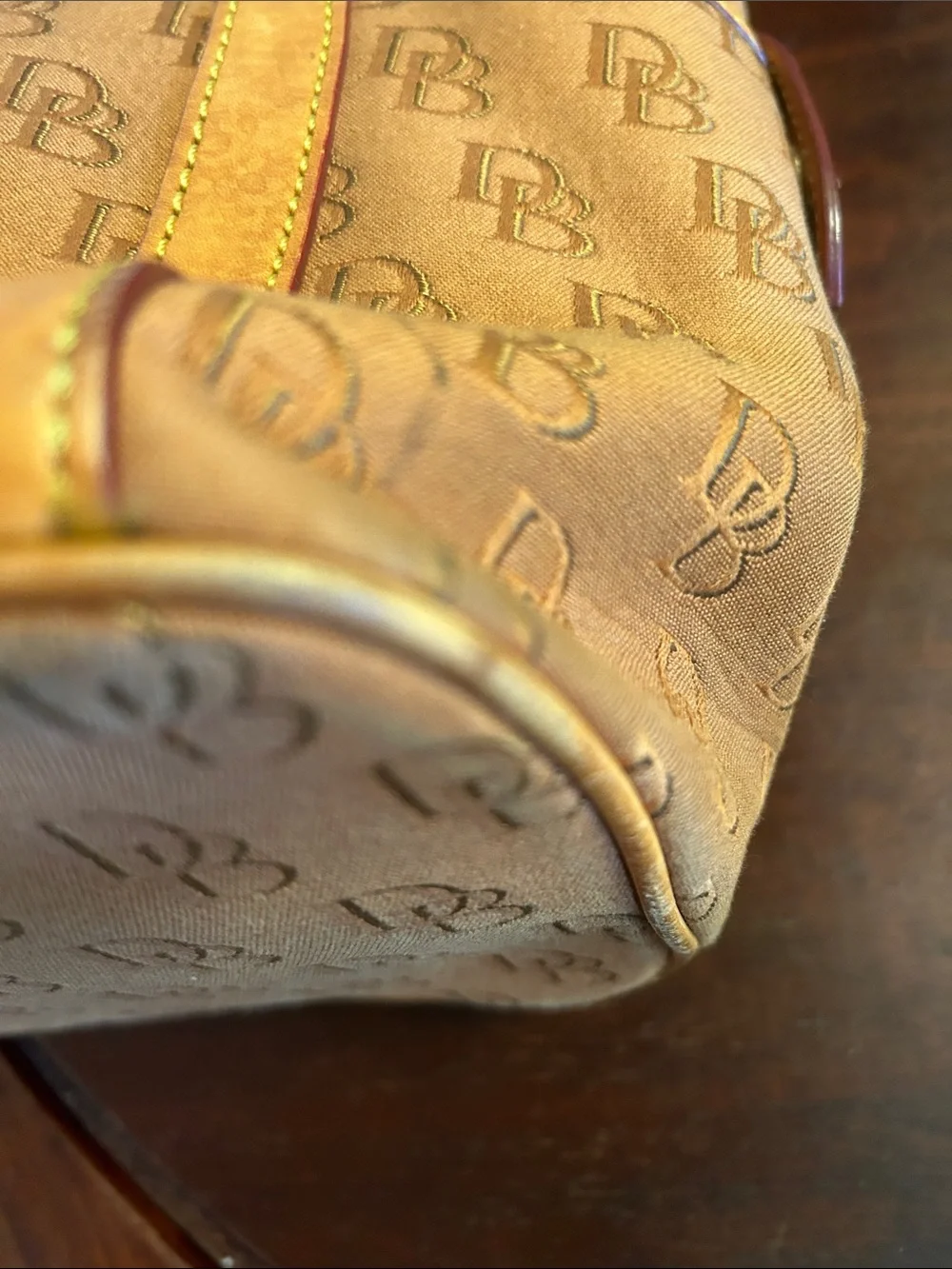 Dooney & Bourke Tan Shoulder Tote with Signature DB Pattern